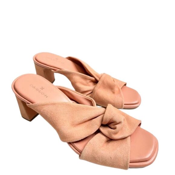 Caslon Sandals Size 7 Coral Leather Crisscross Open Toe Block Summer Heels‎ - Picture 1 of 8